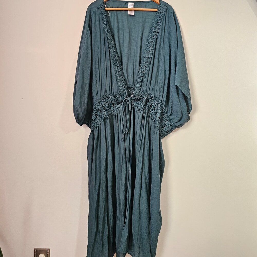 NEVER WORN TIME & TRU LACED KIMONO / SWIM COVER UP EMERALD GREEN SIZE 3X